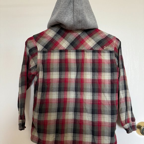Quiksilver hooded flannel shirt Kids Size 7x red/grey/cream surf skater beach - Picture 5 of 7